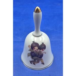 Vintage WILLETS White Porcelain Bell Two Children Fluted Rim Gilt Trim 5.5"